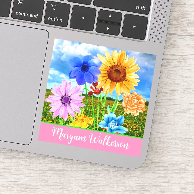Unique Floral Name Label Sticker (Pretty Flowers)  (Detail)