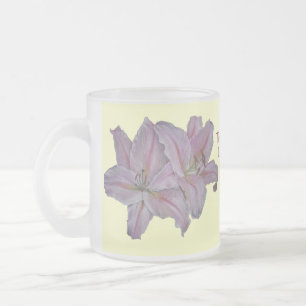 unique floral painting of pretty pink flowers  frosted glass coffee mug