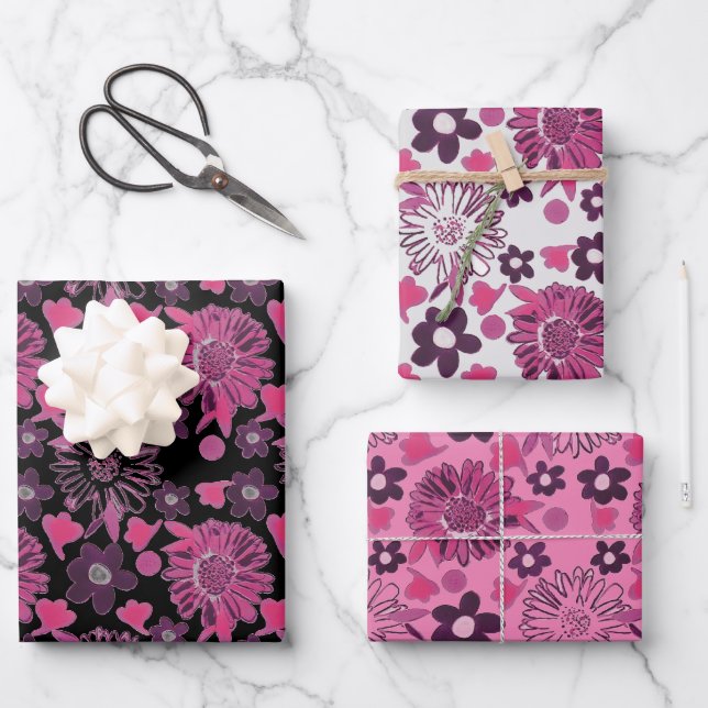 Unique floral pattern- mix colours wrapping paper sheet (Front)