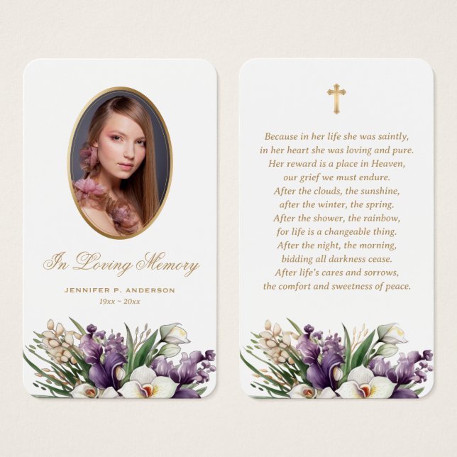 Unique Floral Photo Funeral Memorial Prayer Cards (Front & Back)
