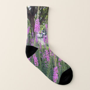 Unique Floral Pink Wildflowers in a garden Socks