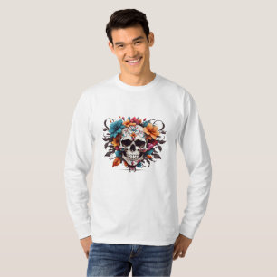 Unique Floral Skull Design T-Shirt