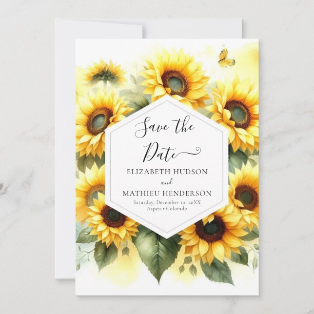 Unique Floral Sunflower Wedding Save The Date (Front)