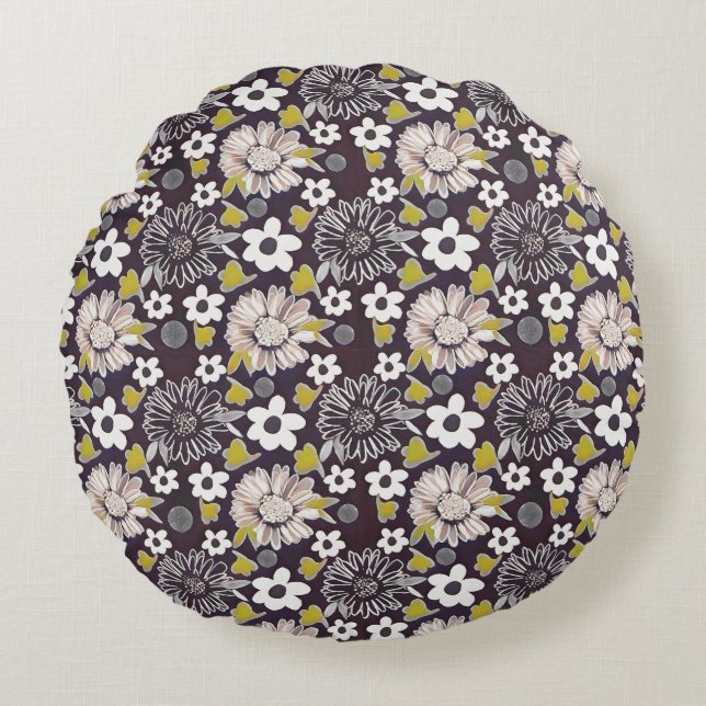 Unique floral vintage pattern round cushion (Front)