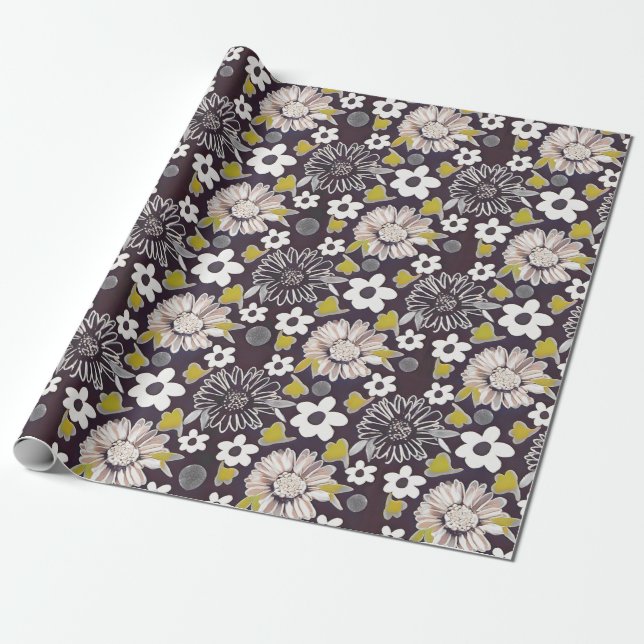 Unique Floral Vintage Pattern Wrapping Paper (Unrolled)