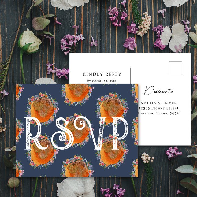 Unique Floral Watercolor Wildflower Wedding RSVP Postcard (Front/Back)