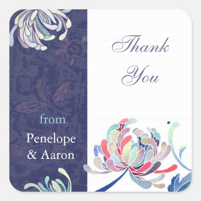 Unique Floral Wedding Thank You Square Sticker (Front)