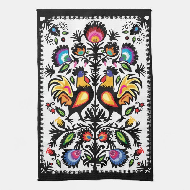 Unique folklore composition kitchen towel (Vertical)