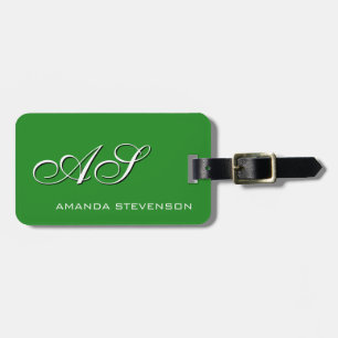 Unique Forest Green White Script Monogram Bag Tag