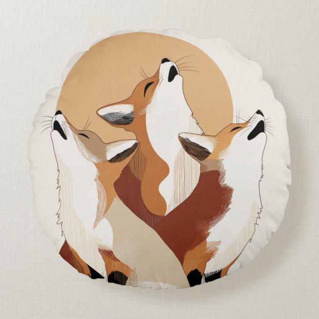 Unique Fox Howling at Moon Round Pillow (Front)