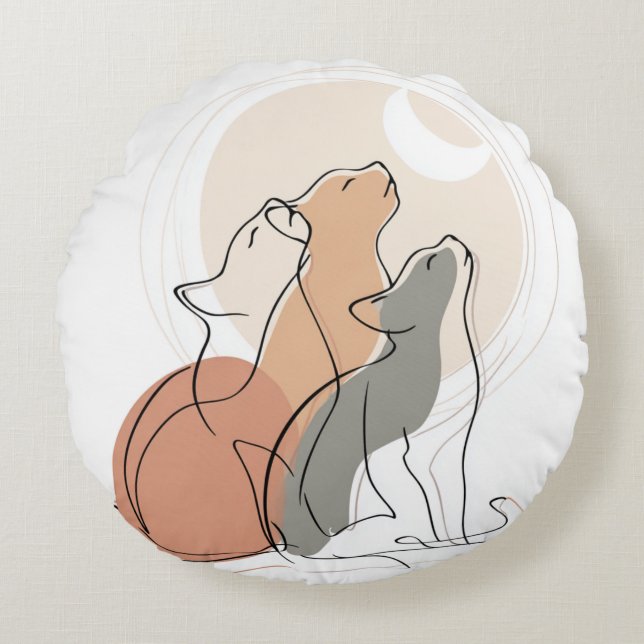 Unique Fox Howling at Moon Round Pillow (Front)