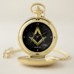 Unique Freemason Gifts | Black Gold Masonic Pocket Watch<br><div class="desc">Looking for custom, unique freemason gifts? Here is a black and gold masonic pocket watch that you can personalise with your own text... The sophisticated design depicts a gold square and compass symbol of freemasonry over a black background. Simply alter the background colour and even change square and compass emblem...</div>