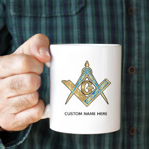 Unique Freemason Gifts   Gold Masonic Compass Large Coffee Mug