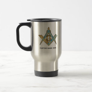 Unique Freemason Gifts   Gold Masonic Compass Travel Mug