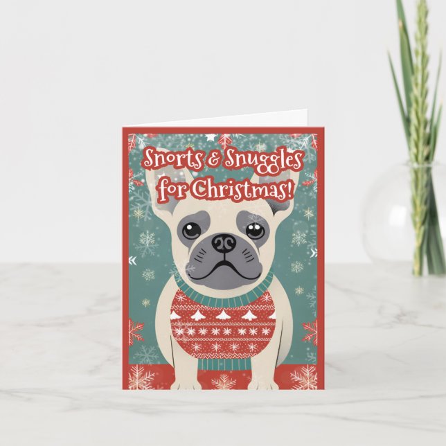 Unique French Bulldog Ugly Christmas Sweater  Holiday Card (Front)