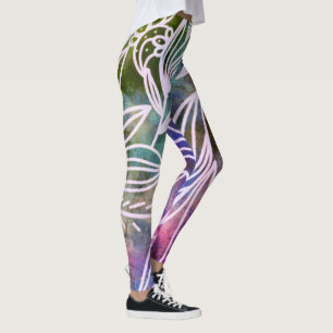 unique fresh Pink and greenery Botanical Drawing Leggings