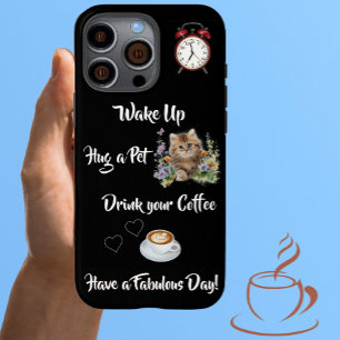 Unique Fun Cat and Coffee Lover iPhone 16 Pro Max Case