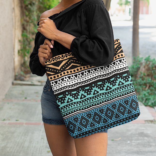 Unique Fun Contemporary Aztec Tribal Mosaic Art Tote Bag (Creator Uploaded)