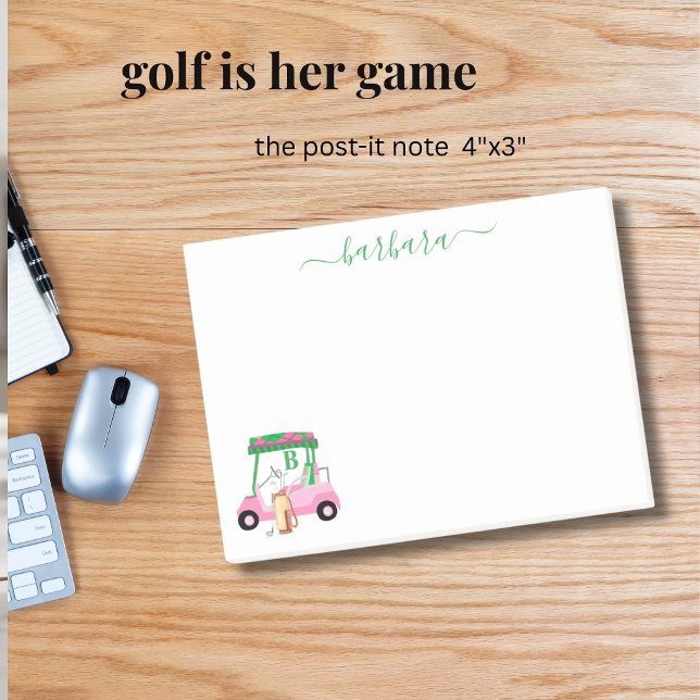 Unique Fun Golf Gal Cart Monogram Name Post-it Notes (Creator Uploaded)