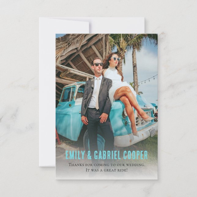 Unique Fun Kitschy Honeymoon Photo Wedding  Thank You Card (Front)
