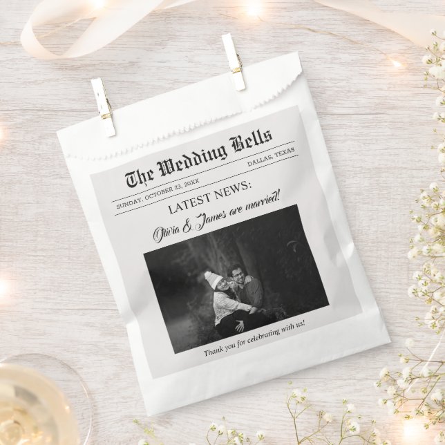 Unique Fun Newspaper Wedding Photo  Favour Bags (Clipped)