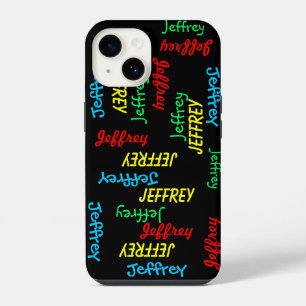 Unique Fun Repeating Names on Black, Personalised iPhone 14 Case