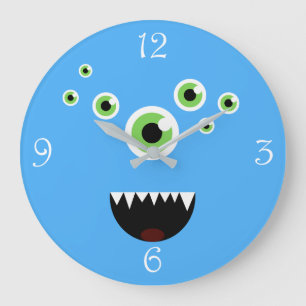 Unique Funny Crazy Cute Blue Monster Large Clock