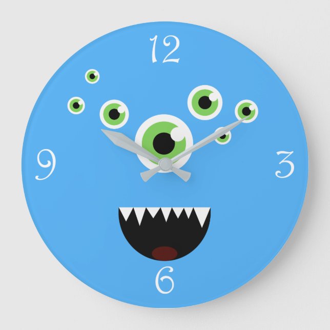 Unique Funny Crazy Cute Blue Monster Large Clock (Front)