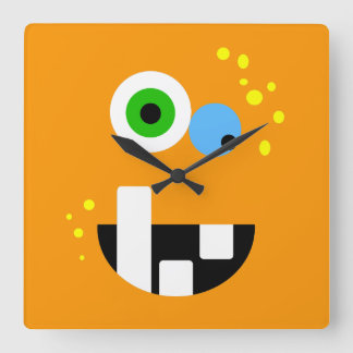 Unique Funny Crazy Oragne Monster Square Wall Clock
