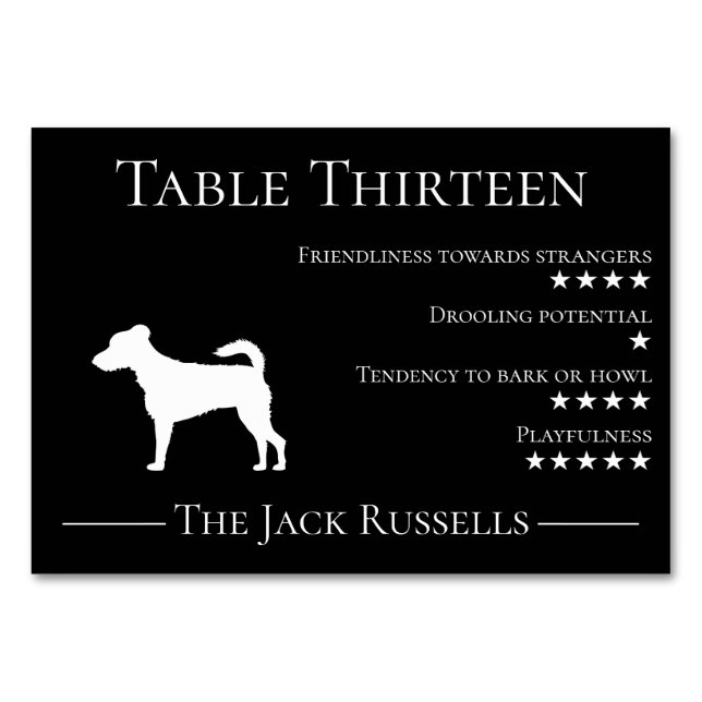Unique funny dog breed guest Jack Russell team Table Number (Front)