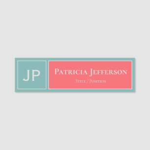 Unique Galaxy Green and Rose Red: Elegant Monogram Name Tag