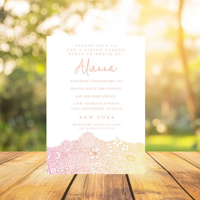 Unique Garden Scene Artist Birthday Coral Peach Invitation (Creator Uploaded)