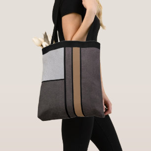Unique Geometric Squares & Lines on Faux Leather Tote Bag