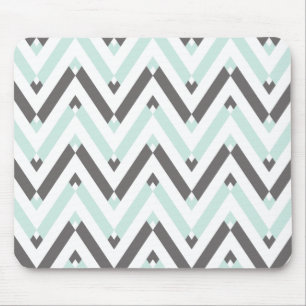 Unique Geometrical Light Blue Grey Chevron Pattern Mouse Mat