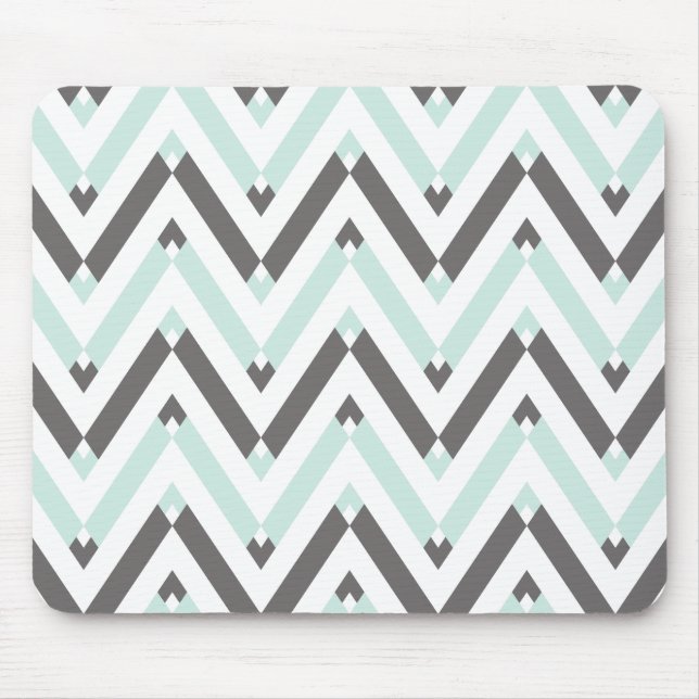 Unique Geometrical Light Blue Grey Chevron Pattern Mouse Mat (Front)