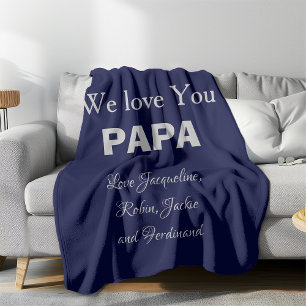 Unique Gift for Dad. Custom Names Navy Blue Fleece Blanket