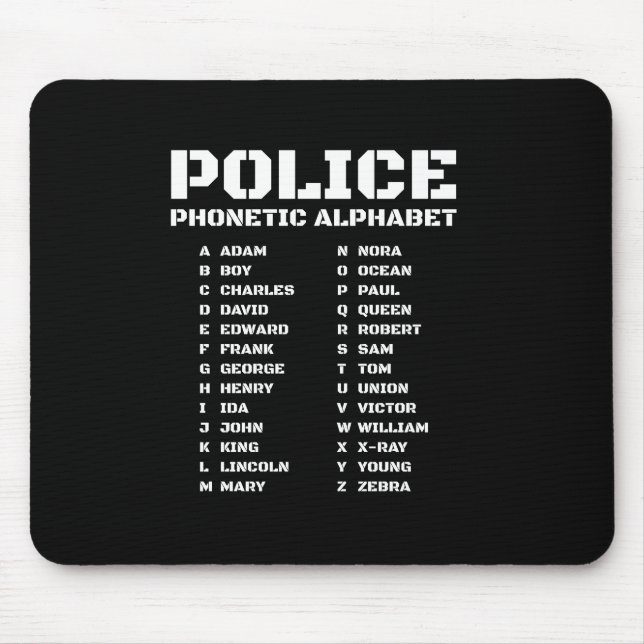 Unique Gift for Law Enforcement Phonetic Alphabet Mouse Mat (Front)