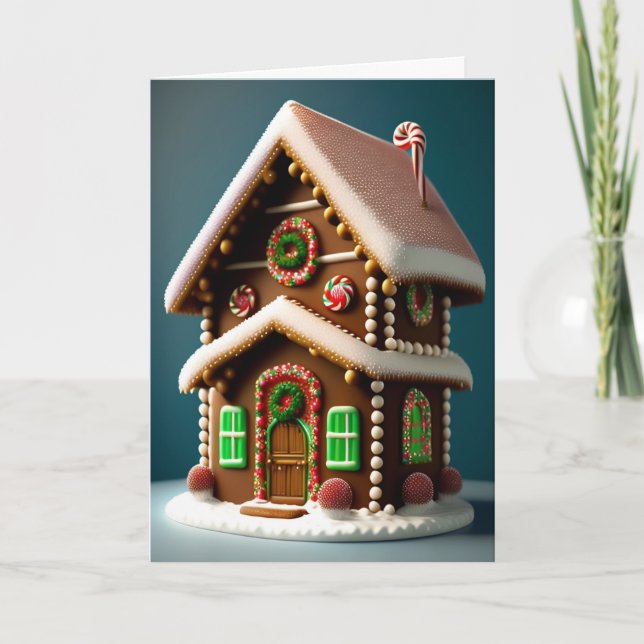 Unique Gingerbread Two-Story House Holiday Card (Front)