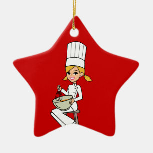 Unique Girl Chef Illustration Ceramic Tree Decoration