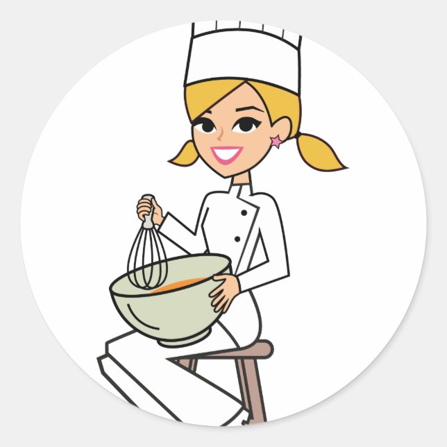 Unique Girl Chef Illustration Classic Round Sticker (Front)