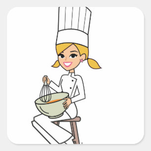 Unique Girl Chef Illustration Square Sticker