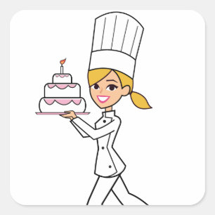 Unique Girl Chef Illustration Square Sticker