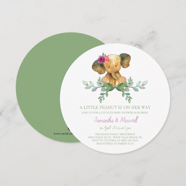 Unique Girl Elephant Baby Shower Invitation (Front/Back)