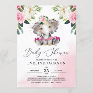 Unique girl tutu ballerina elephant boho baby invitation