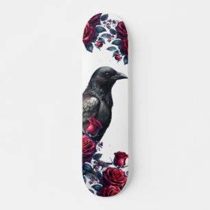 Unique Girly Black Raven & Red Roses Skate Deck