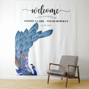 Unique Glam & Luxe Peacock Wedding Backdrop Tapestry