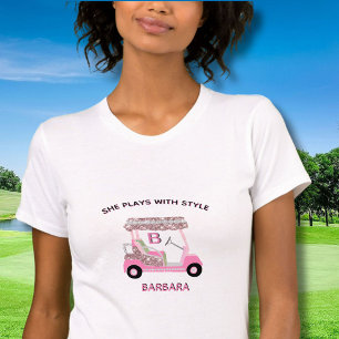 Unique Glam Pink Golf Cart Monogram Bella+Canvas T-Shirt
