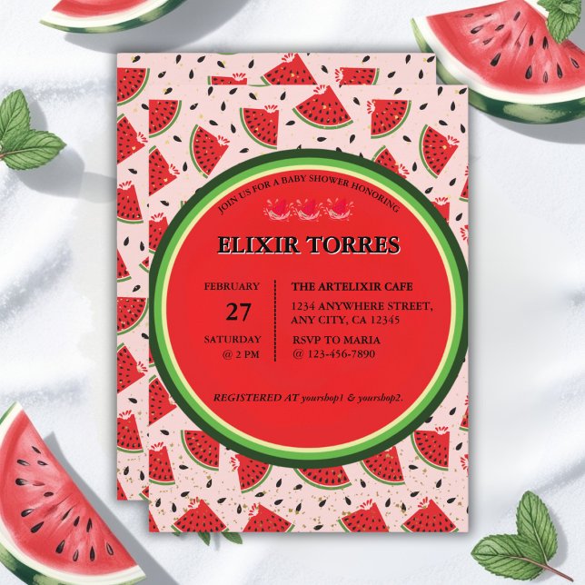 Unique Glitter Modern Watermelon Baby Shower Invitation (Creator Uploaded)
