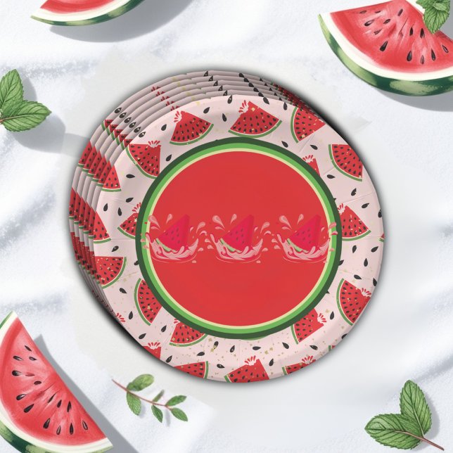 Unique Glitter Modern Watermelon Baby Shower Paper Plate (Creator Uploaded)