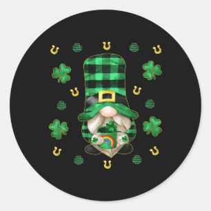 Unique Gnome St. Patricks Day - Cute Buffalo Plaid Classic Round Sticker